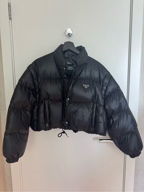 Prada Black Cropped Glossy Puffer Jacket